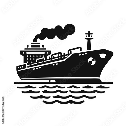 tanker ship black color  flat a white background