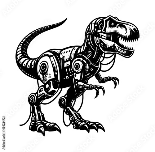 tyrannosaurus rex dinosaur robotic icon logo black color vector white background