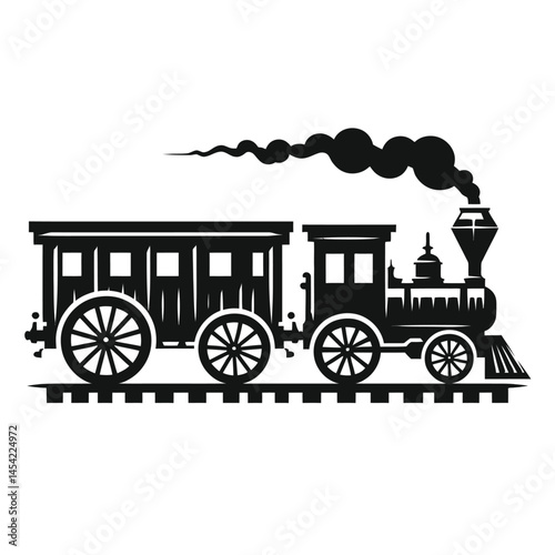wagon train silhouette vector black color  flat a white background