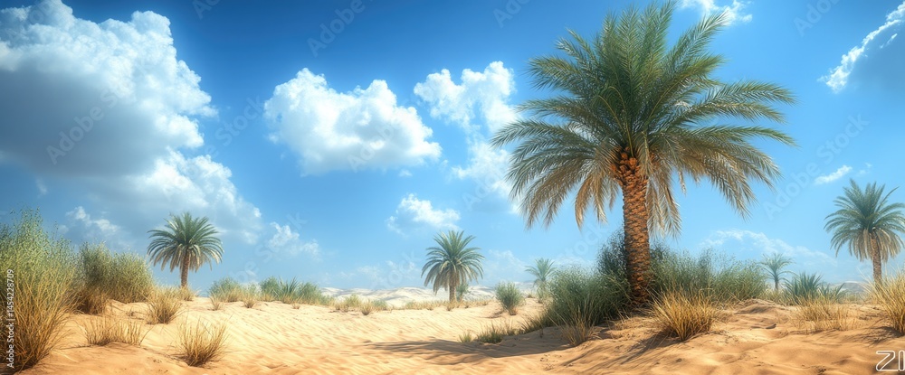Obraz premium Sunny Desert Landscape with Palm Trees