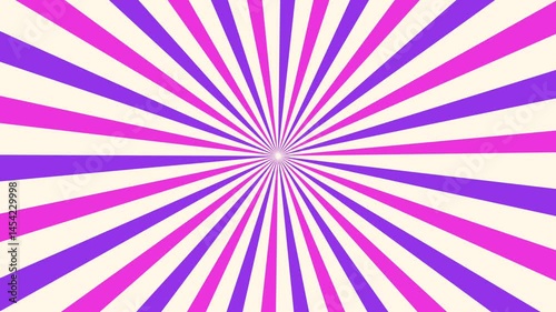 Cartoon background animation with pink, purple and beige striped rays with retro concept