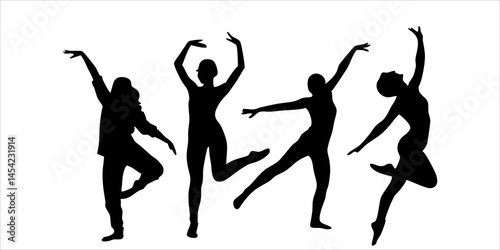 Graceful dancers in motion elegant silhouettes against a white background expressing poise and