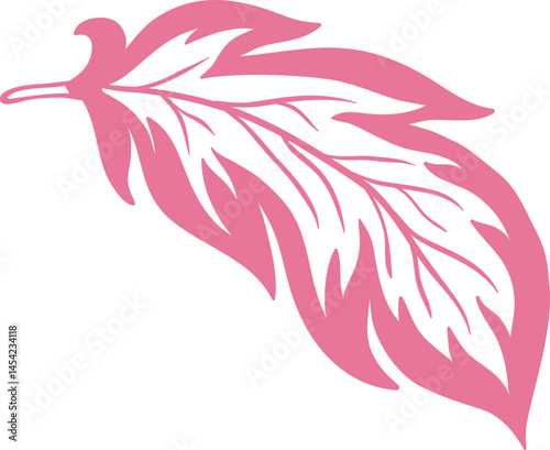 Pink feather with delicate lines and curves creating a soft and elegant design, ideal for adding a touch of grace and femininity to various projects