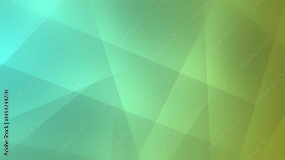 Abstract green geometric backdrop design features a light blue wave pattern with triangle shapes and line art