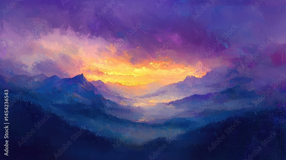 Fototapeta premium Colorful mountain vista painted with vibrant hues.