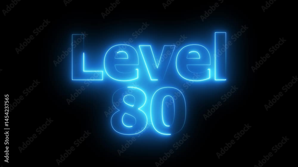 Level 80 animation by cyan color neon on black background.