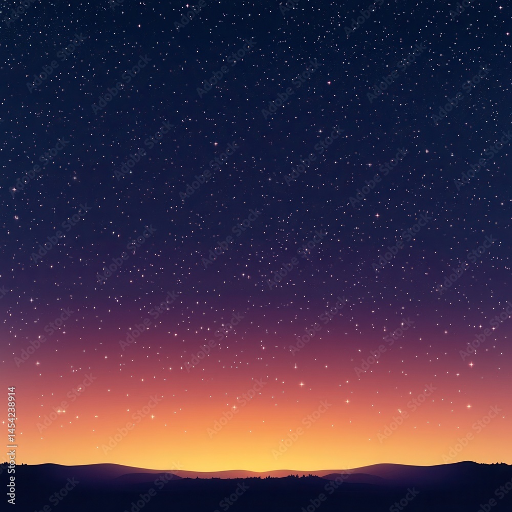 Naklejka premium Night sky with stars. Wide sunset background with beautiful gradient. Panoramic cosmos texture. Realistic cosmic backdrop. Starry horizontal poster. Vector illustration.
