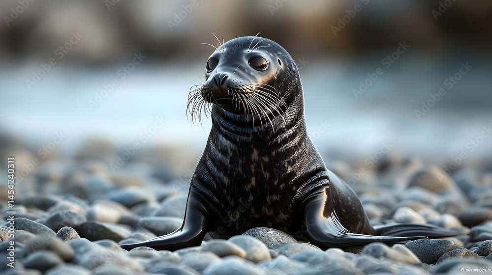 Obraz premium Young Seal Resting On Rocky Beach