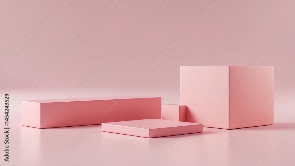 Pink product display or showcase pedestal on simple background with cube stand concept. Pink studio podium or platform product template. 3D rendering Pink product display or showcase pedestal on simple background with cube stand concept. Pink studio podium or platform product template. 3D rendering