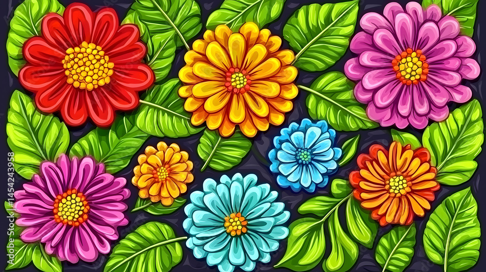 Vivid floral design with seamless integration of tropical elements artistic display nature colorful view