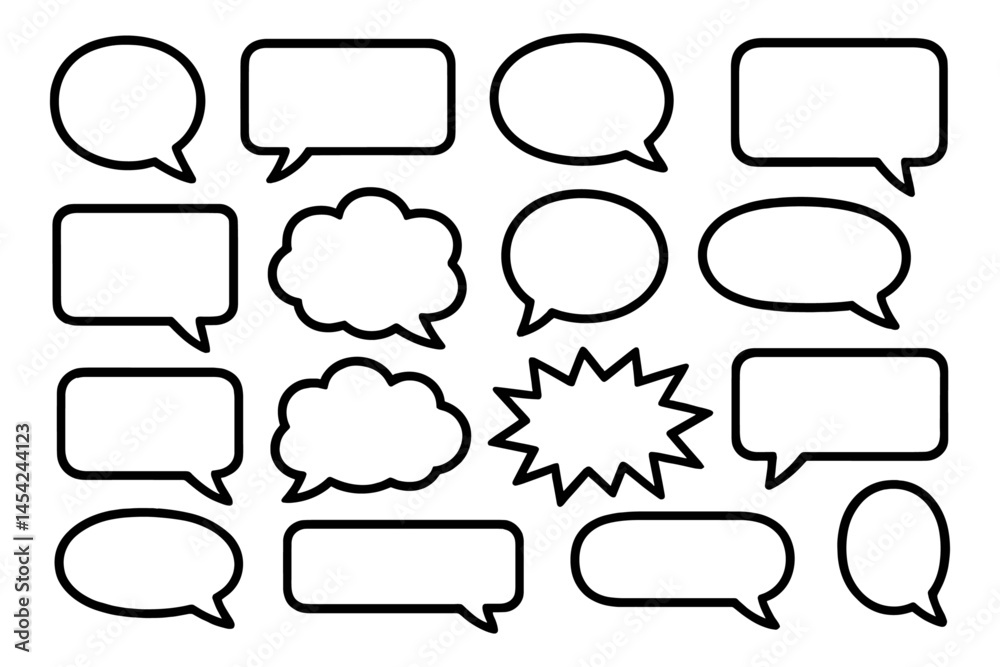 Obraz premium Hand Drawn Speech and Thought Bubble Outline Set Illustration