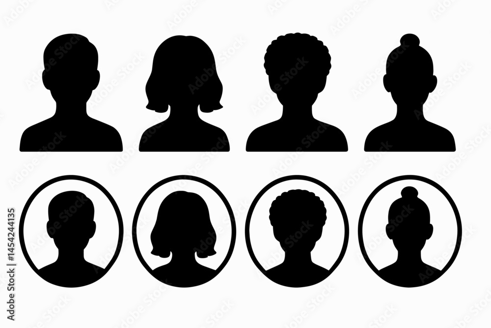 Black Silhouette Avatars of Diverse People with Circular Frames