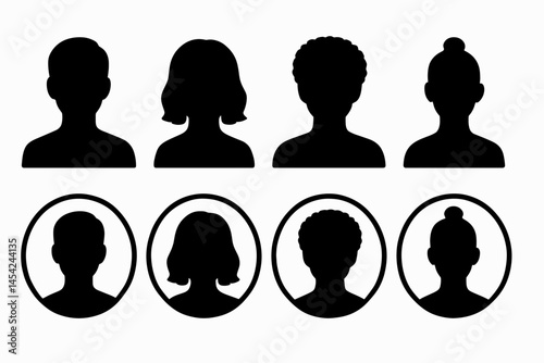 Black Silhouette Avatars of Diverse People with Circular Frames