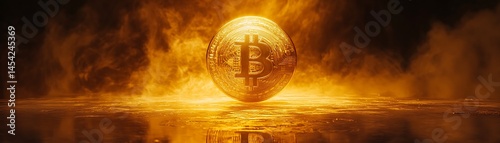 Bitcoin orb in fiery glow