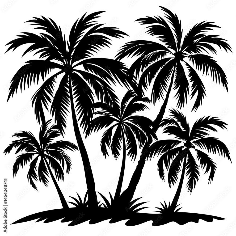 Fototapeta premium Date Palm Tree Silhouettes Vector Collection