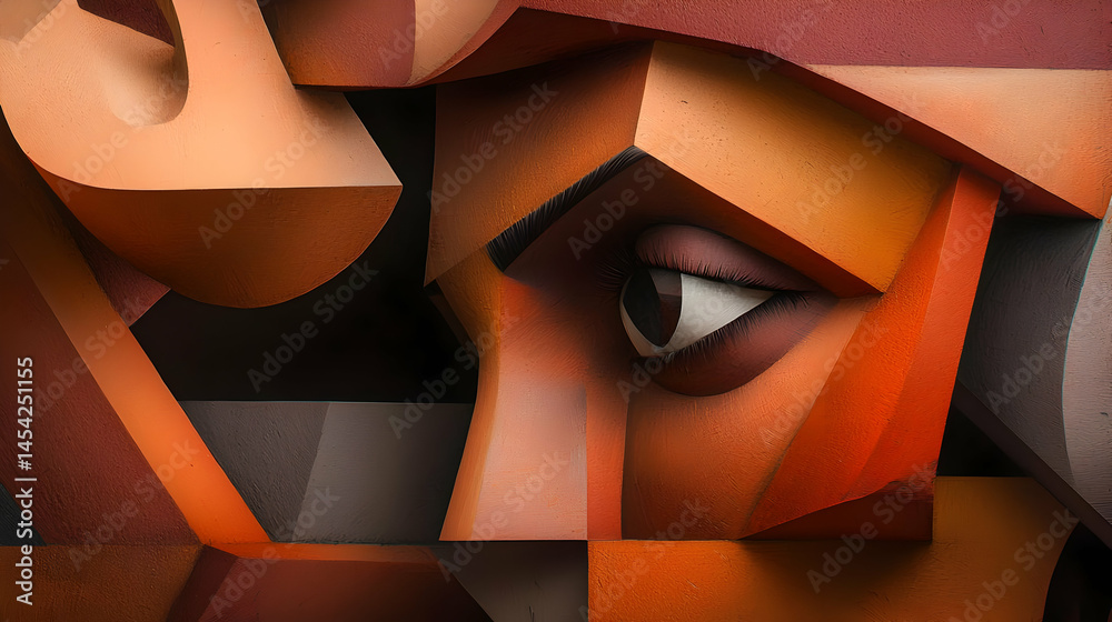 Obraz premium Abstract Geometric Face With Orange Brown Colors