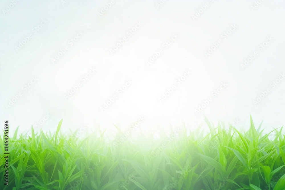 Obraz premium A clean bright background with the glare of sunlight providing copy space with fresh grass on the bottom.