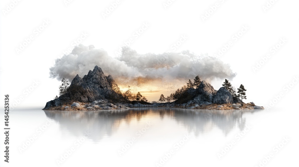 Fototapeta premium Serene Mountain Landscape with Reflection in Calm Water at Sunrise