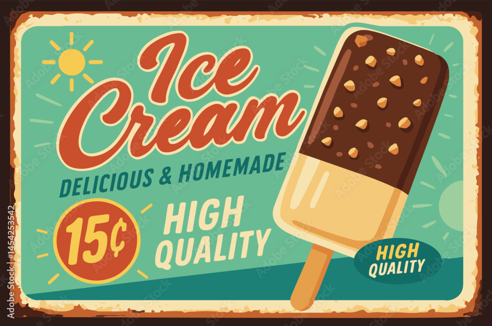 Retro chocolate ice cream poster – vintage tin sign design for sweet dessert lovers