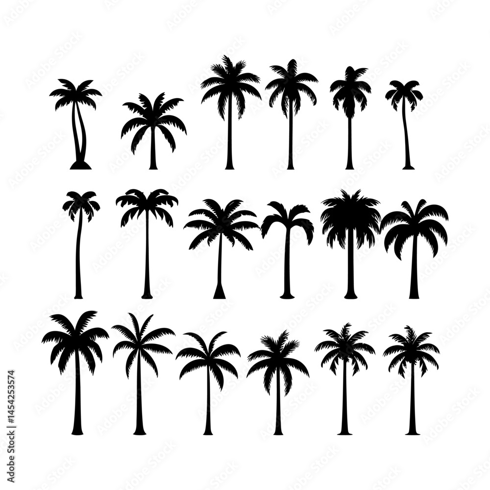 Naklejka premium Palm Tree Silhouette set clipart on a white background