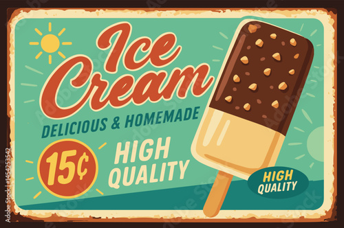 Retro chocolate ice cream poster – vintage tin sign design for sweet dessert lovers