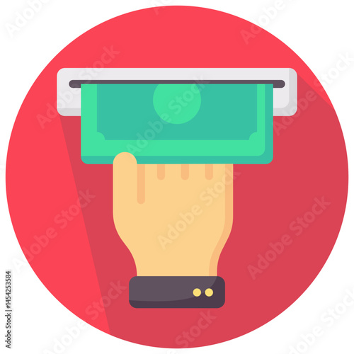 money withdraw vector round flat icon