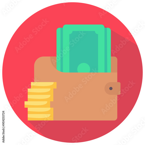 money wallet vector round flat icon