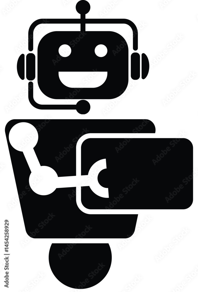 Black vector icon of material handling robot used in modern industrial and smart factory systems. Black vector icon of material handling robot used in modern industrial and smart factory systems.