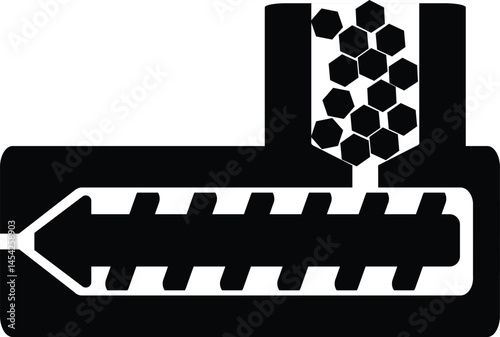 Black vector icon of injection molding machine used in modern industrial and smart factory systems.