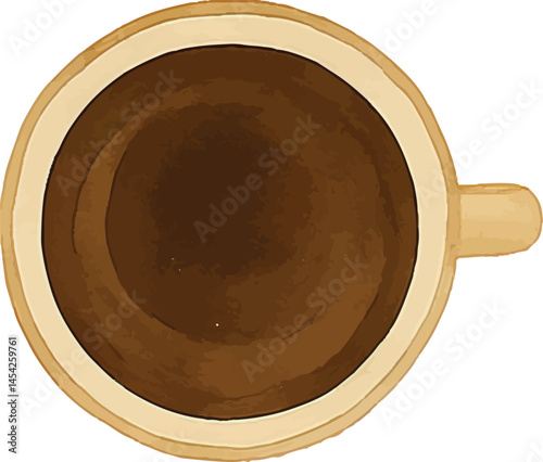 Aerial view of a dark coffee cup, showing the smooth surface of freshly brewed coffee from directly above