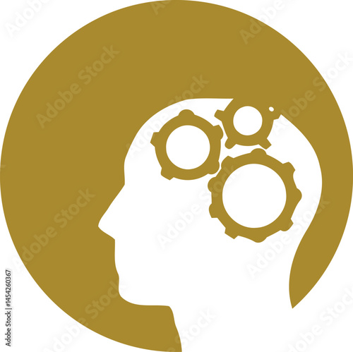Cognitive gears: A unique visual representation of the human mind, depicting intricate gears turning within a silhouette of a head, symbolizing thought, ideas, and complex cognitive processes. 