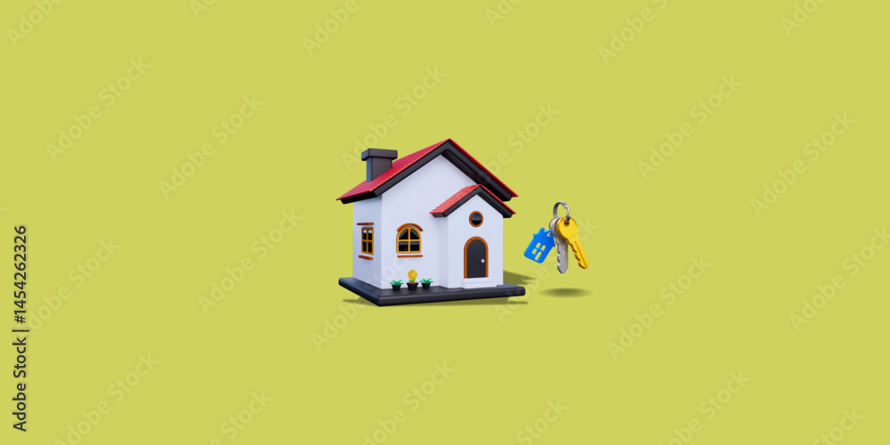3d render vector illustration of house with keys, real estate property investment, mortgage and leasing 3d render vector illustration of house with keys, real estate property investment, mortgage and leasing