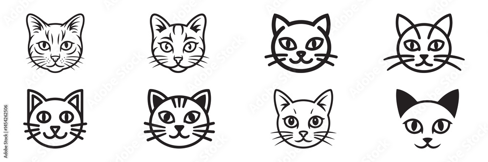Obraz premium Black cat head vector set. Cat face silhouette. Vector illustration eps 10