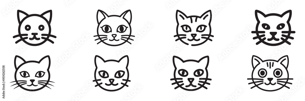 Fototapeta premium Black cat head vector set. Cat face silhouette. Vector illustration eps 10