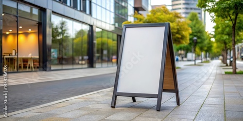 A blank sidewalk A frame sign board on background with modern design and clean lines, outdoor, modern