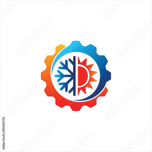 Snowflake and sun gear logo for HVAC system, eco nature heat plumbing option, plumber logo