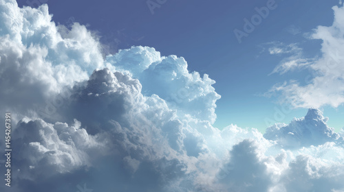 Beautiful white clouds fill the sky on a sunny day above a peaceful landscape