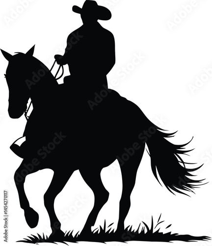 Western Cowboy on Horseback Black and White Art