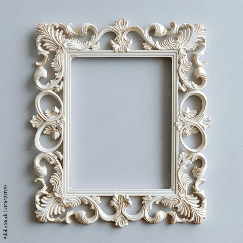 Openwork square white colored frame isolated on white background.