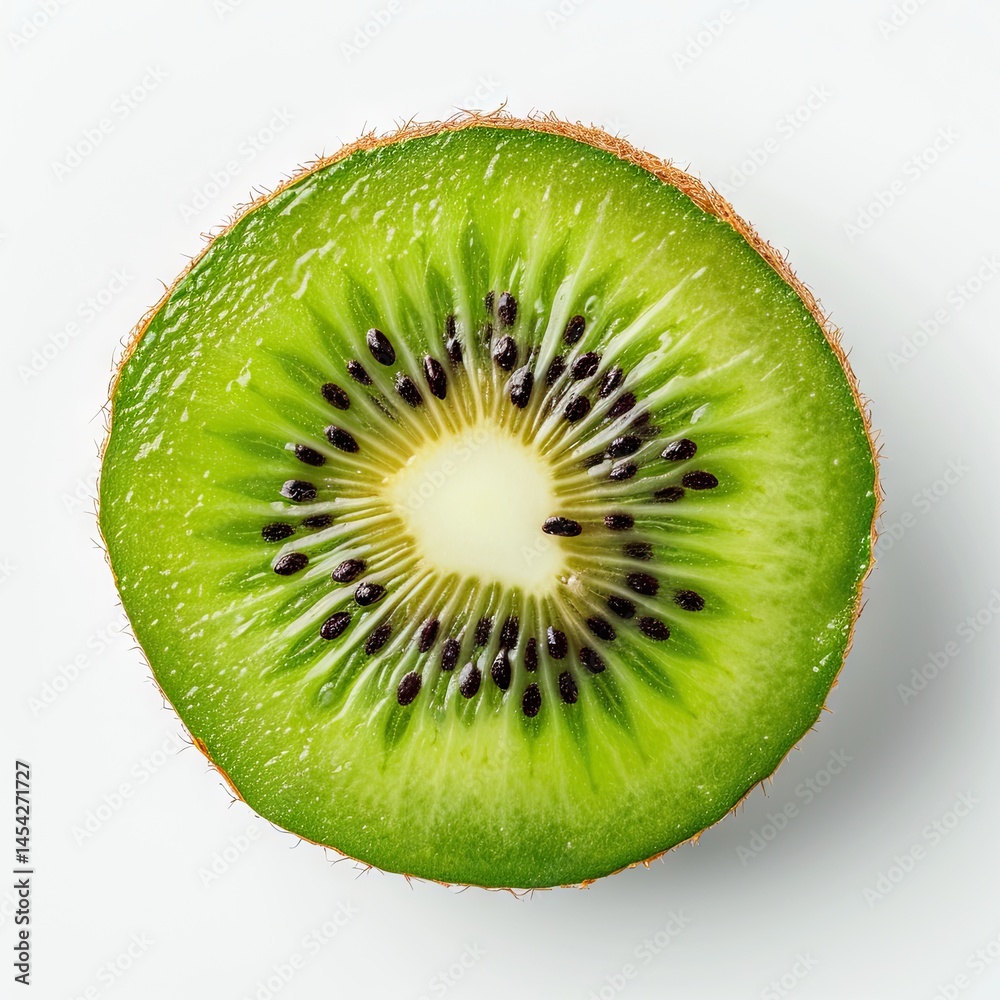 Slice of kiwi fruit isolated on white background, top view, close up