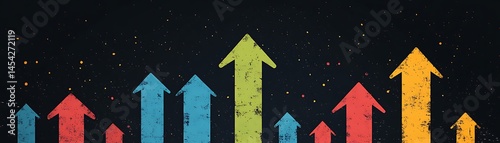 Multiple colorful upward arrows on dark background