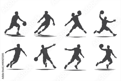 Basketball Athlete in Mid-Jump for Dunk, Silhouette Style