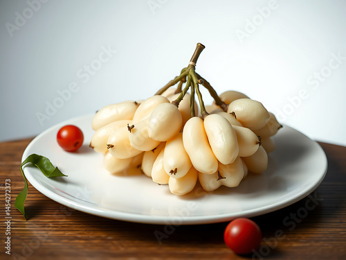 Fresh Bunch of Creamy White Buah Merah Fruits on a Plate