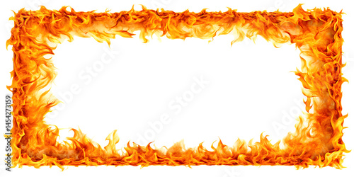 orange hot fire frame border isolated on white background