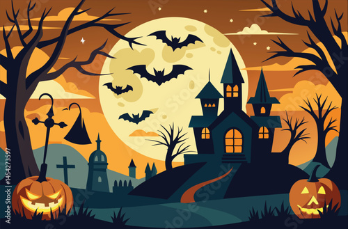 Silhouetted Haunted House Background