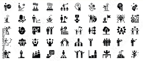 Collection of business icons representing success leadership teamwork and achievements