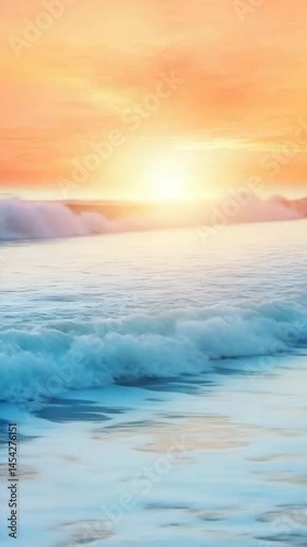 A serene seascape showcasing waves and a colorful sunset over the horizon.