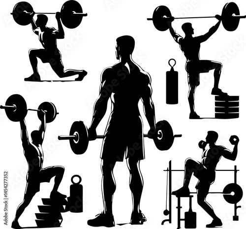 Silhouette of Weightlifting and Strength Training Poses