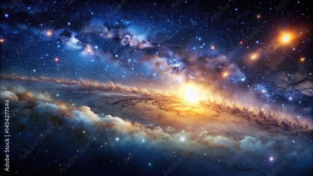 Naklejka premium Celestial wonder with stars twinkling in a vast dark canvas, set against a backdrop of deep space and infinite mystery, space