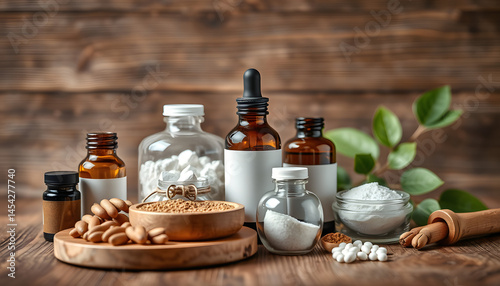 Wallpaper Mural natural medicine products on wooden background isolated with white highlights, png. White tone Torontodigital.ca